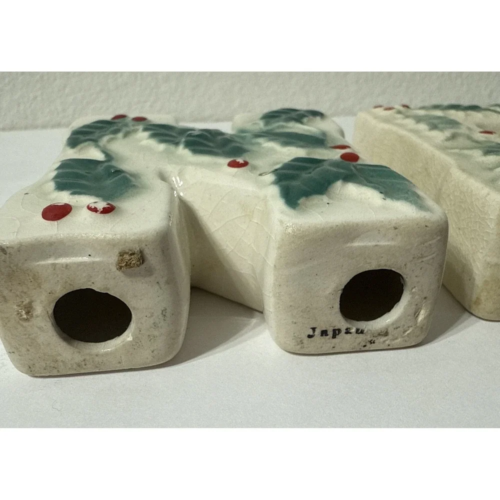 Vintage Ceramic NOEL Letters Christmas Mini‎ Candlestick Set Kitschy Retro Japan